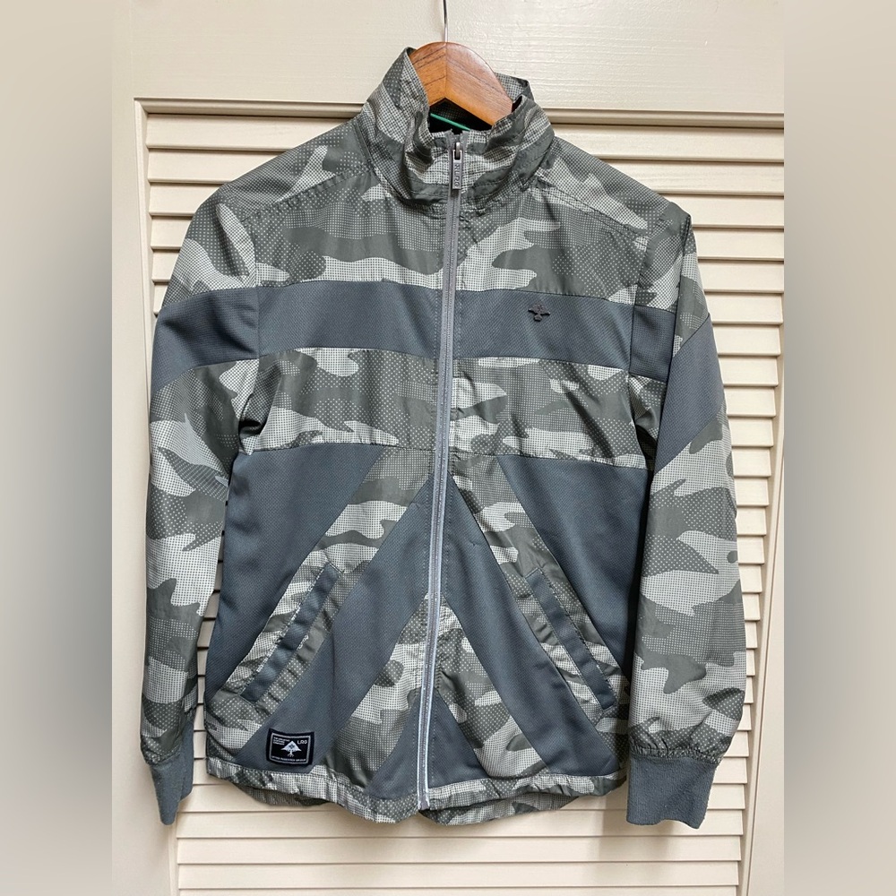 LRG Camo Windbreaker Mens M Gray Full Zip Streetwear Skate Jacket Outdoor Sporty
